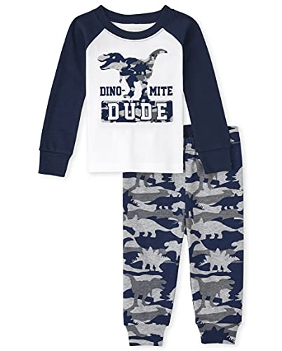 The Children s  Baby Toddler Boys Long Sleeve Snug Fit Cotton 2 Piece Pajama, Dino CAMO, 0-3 Months