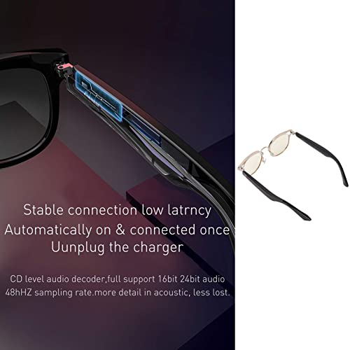 Bluetooth Stereo Sound Sunglasses,Anti Blue Light Open Ear Speaker Wireless Bluetooth Glasses for Travel Driving,Support Fast Charging