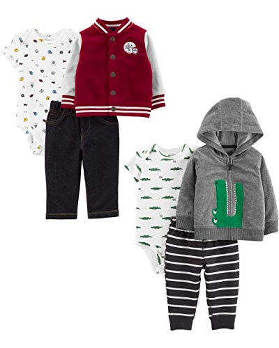 Carter s Baby Boys 2-Pack 3-Piece Cardigan Set, Heather Grey Alligator Red Varsity,