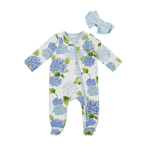 baby girls Girls' Set, Hydrandea, 0-3  Sleeper and Headband Set Blue Hydrandea 0 3 Months, Blue Hydrandea, Months US