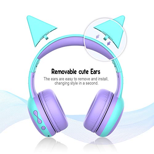 Bluetooth Kids Headphones with Microphone,Children's Wireless Headsets with 85dB Volume Limited Hearing Protection,Stereo Over-Ear Headphones for Boys and Girls (Purple+Blue)