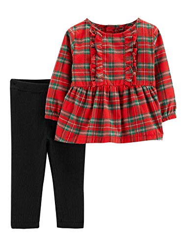 Baby Girls' 2-Piece Top and Pant Set (Red Ruffles, 3 Months)
