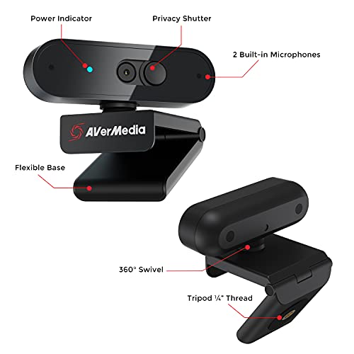 PW310P Webcam, Webcam Cover, 1080p/30fps Videochat and Recording, Plug and Play, Microphones, Stream, Autofocus, Works with Skype, Zoom, Team - Black