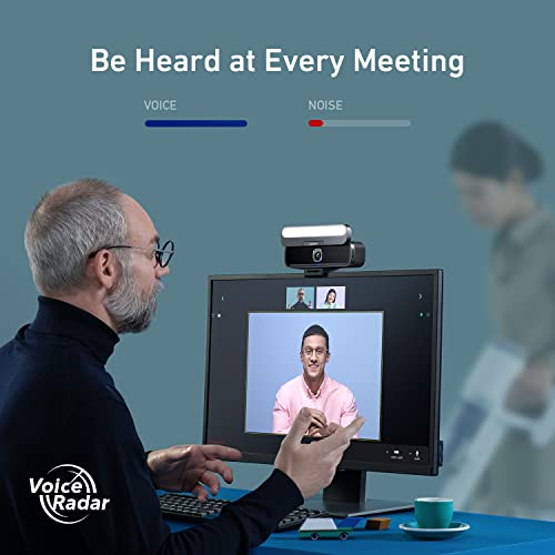 B600 Video Bar with 4-in-1 Design (2K Cam with Speaker, Mic, Light), AI Video Conference Cam, 2K Computer Cam with Mic, Noise Cancellation, 4-Mic Array, Webcam with Speaker, Built-in Light
