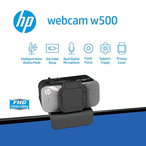 W500 Webcam, 1080P Full HD, Intelligent Noise Reduction, UVC Plug and Play, Camera Privacy Cover, Wide View Angle for Live Streaming/Conference/Online Learning/Podcast Camera for Laptop or Computer