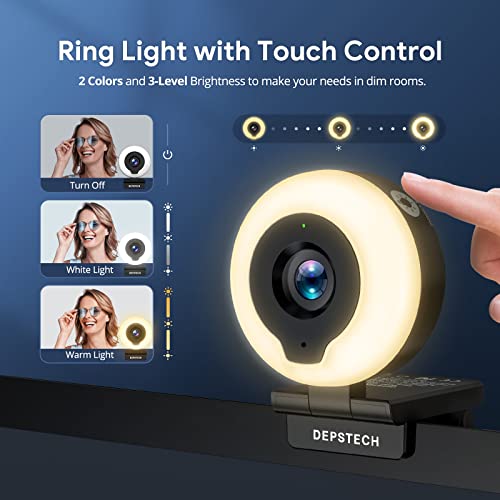 1080P Webcam with Light, D14 Auto Focus Webcam with Microphone, 2 Colors and 3-Level Brightness, Plug and Play USB Computer Camera, Streaming Web Camera for Laptop PC/Video Call/Zoom/Skype
