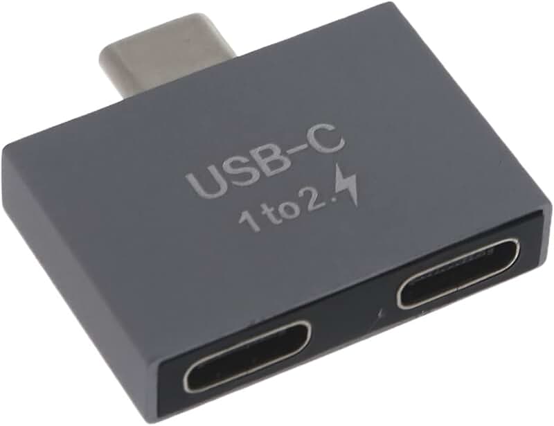 USB C Male to Dual Female Splitter Adapter, Gray