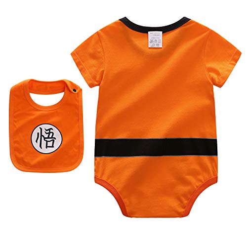Baby Infant Baby Girls Boy Bodysuit Romper Goku Modeling Short Sleeve Triangle Cotton Jumpsuit+Bibs, Orange, 3 Months