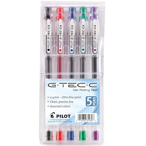 Set of 5 Gel Ink Pens with 0.4mm Fine Point
