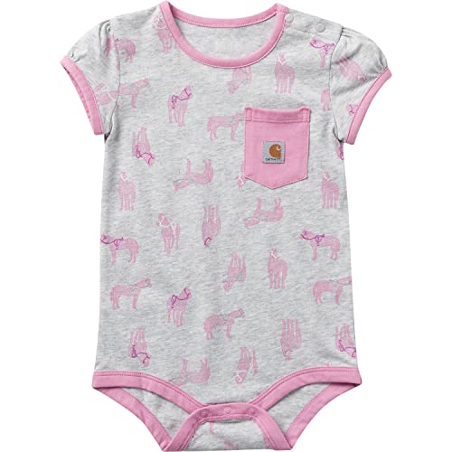 Baby Girls' Short-Sleeve Horse Print Bodysuit, Grey Heather, 18 Months