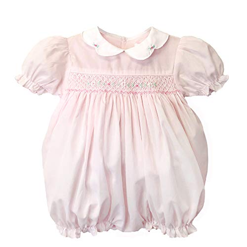 Baby Girls Hand Embroidered Smocked Bubble Romper, 3 Months, Pink
