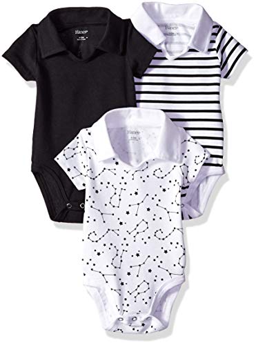 uni  baby Ultimate Flexy 3 Pack Short Sleeve Polo Bodysuits Bodystocking, Grey/Black Stripe, 12-18 Months US