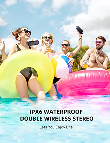 Bluetooth Speakers, Waterproof Portable Speakers with TWS, 24 Playtime, Stereo Sound, Wireless for Home Shower Pool Beach Outdoor