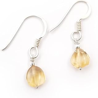 Yellow Citrine Bead Earrings in Silver