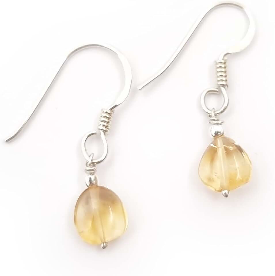 Yellow Citrine Bead Earrings in Silver