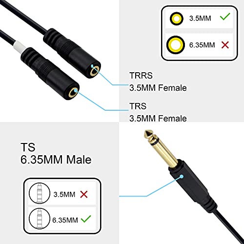 1/4"to 1/8" TRS/TRRS Adapter 6.35mm Male to 3.5mm Female Stereo Audio Cable Y-Splitter Adapter for Amplifiers, Guitars, Pianos, Home Theater Equipment Etc.