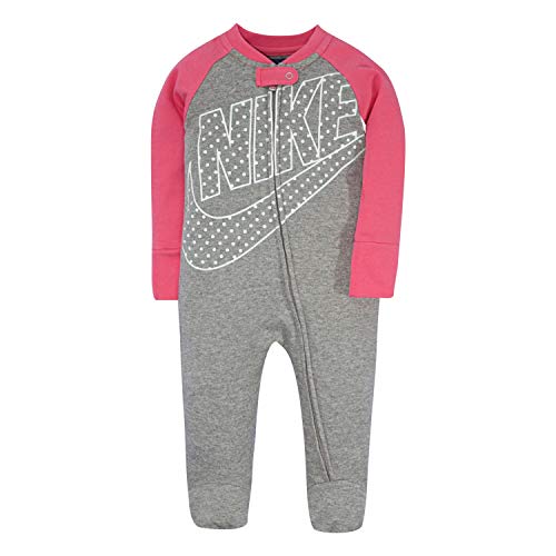 Baby Sportswear Graphic Footed Coverall, Dark Grey Heather/Pink, 0/3M