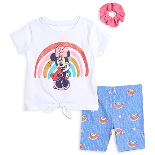 Minnie Mouse Infant Baby Girls 3 Piece Outfit Set: T-Shirt Shorts Scrunchy White / Blue 18 Months