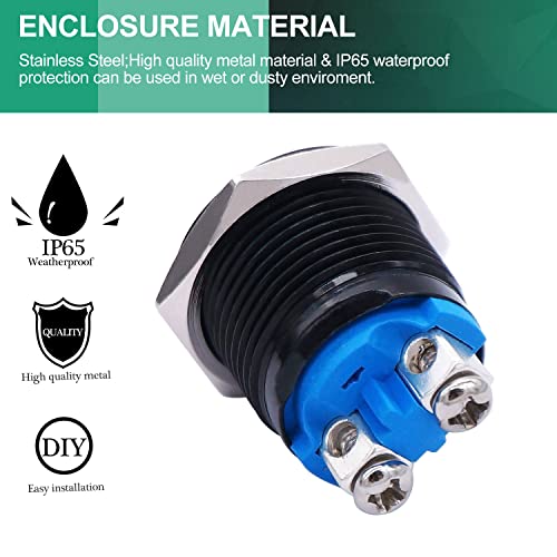 /16mm Waterproof Black Metal Shell Momentary Raised Top Push Button Switch 3A/12~250V SPST 1NO Start Button for car Modification SwitchQuality Assurance for 1 Years M-16-BK-G
