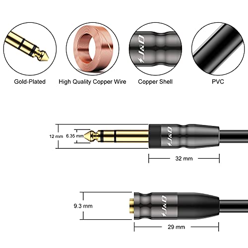 1/4 inch to 3.5mm Headphone Adapter, Heavy Duty Copper Shell Connecter Joint 3.5mm 1/8 inch Female TRS to 6.35mm Male TRS Stereo Audio Extension Cable, 6 Feet