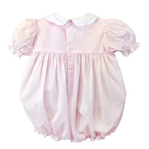 Baby Girls Hand Embroidered Smocked Bubble Romper, 3 Months, Pink