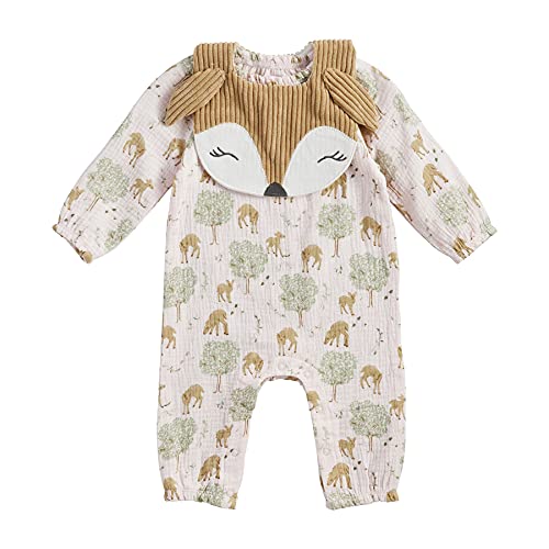 Baby Girl Deer One Piece and Bib Set, Pink, 0-3 Months