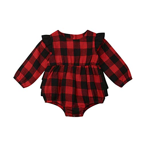 Baby Girl   Outfit Buffalo Plaid Onesie Ruffle Long Sleeve Romper Bodysuit Jumpsuit Cute Clothes (red Plaid Romper,0-3 Months)