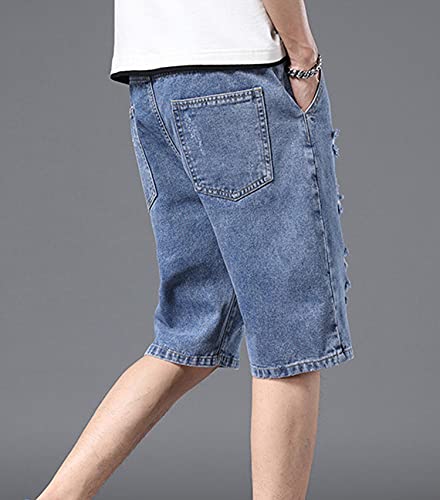 Men's Broken Holes Plus Size Stretch Denim Short Pants Ripped Drawstring Jean Shorts Destroyed Straight Leg Jeans Short (4X-Large,Dark Blue)