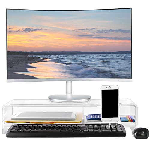 Premium Acrylic Monitor Stand, Monitor Riser/Computer Stand for Home Office Business w/Sturdy Platform, PC Desk Stand for Keyboard Storage, 20" W x 7.5" D x 4.8" H, Clear