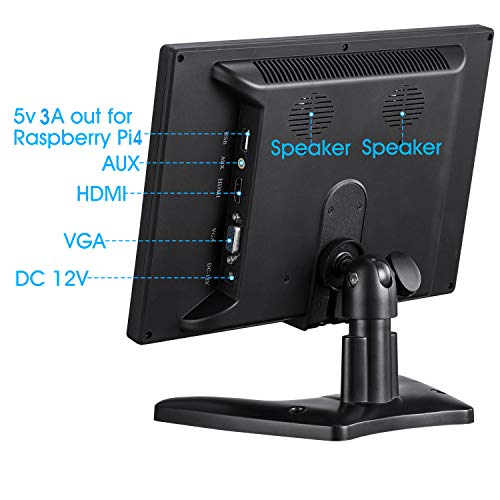 10.1 Inch HDMI Monitor 1280x800 Resolution VGA Display Monitor for PC Laptop Raspberry Pi 400 4B 3B+ 2B RPi +,PS3/4/5 with HDMI VGA&Remote