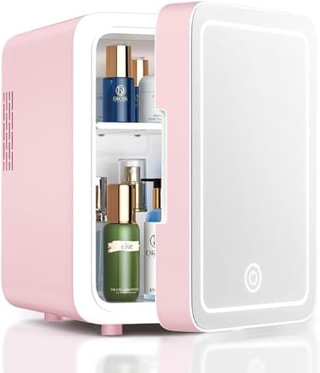 Small Pink Skincare and Food Cooler with Light