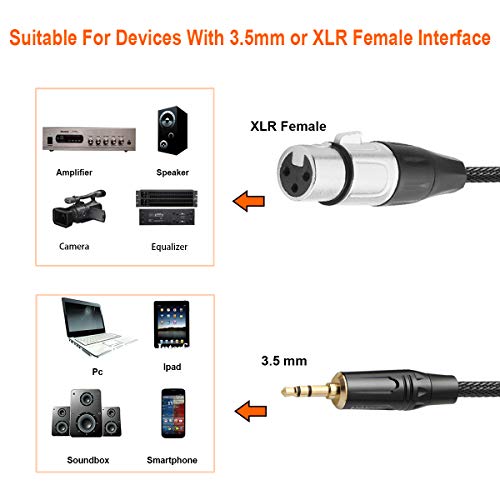 XLR to 3.5mm Balanced Cable Adapter, Gold-Plated XLR Female to 1/8 inch Mini Jack Aux Mono Audio Cord for Shotgun or Condenser Microphones - 1ft