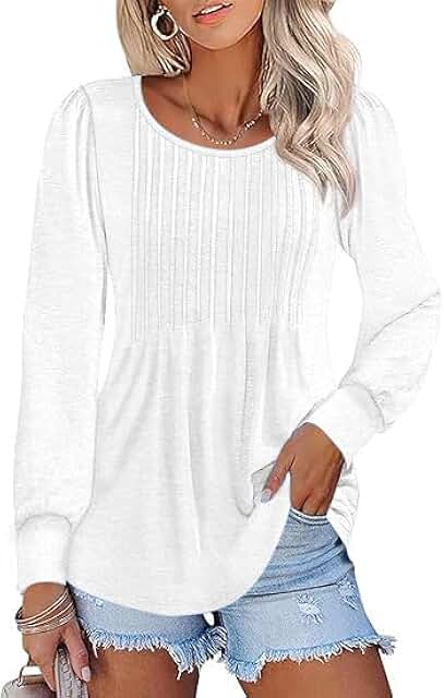Women's Puff Long Sleeve Pleated Scoop Neck Tunic