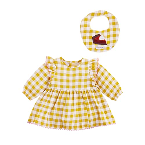 baby girls  Check With Bib Set Dress, Mustard, 0-3 Months US
