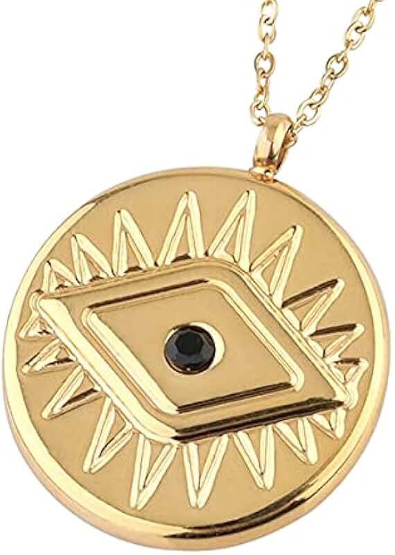 Gold Evil Eye Necklace with Black Beads for Women