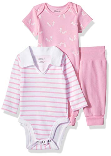 Ultimate Baby Flexy Knit Jogger with Polo Bodysuit and Short Sleeve Crew, Pink Stripe, 0-6 Months