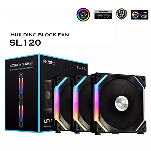 Lian- UNI FAN SL120 Revolutionized Daisy-Chain 120mm ARGB Fan, Black, 3-Pack