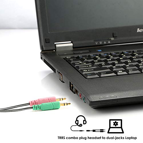 Headphone Splitter for Computer CTIA 3.5mm TRRS Female to Dual TRS Male Mic Audio Jack Y Headset Splitter Adapter Cable for PC Laptop to Gaming Headset - 8inch/20cm Black