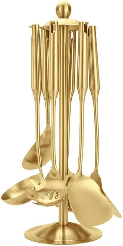 7-Piece Gold Kitchen Utensil Set with Stand