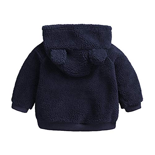 Infant Baby Boys Girls Cartoon Fleece Hooded Jacket Coat with Ears Warm Outwear Coat Zipper Up (0-3M, Navy Blue)