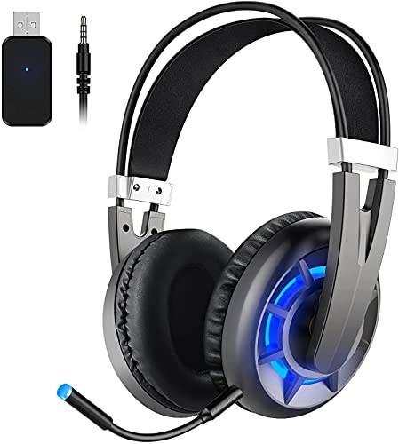AIR 2.4G Wireless Gaming Headset for PC PS4 TV Playstation Computer Headset with Detachable Noise Canceling Microphone Mute Key 3D Surround Sound Over Ear Gaming Mic Headphones Upto 15H of Use