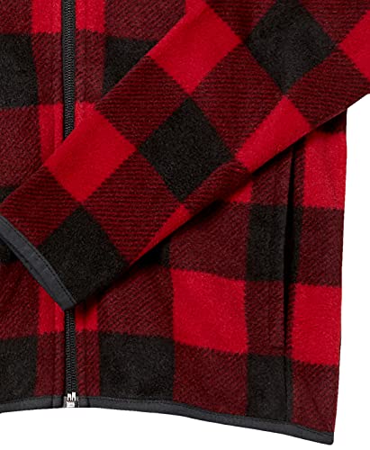  Boys' Polar Fleece Full-Zip Hooded Jacket, Red, Buffalo Check, Small