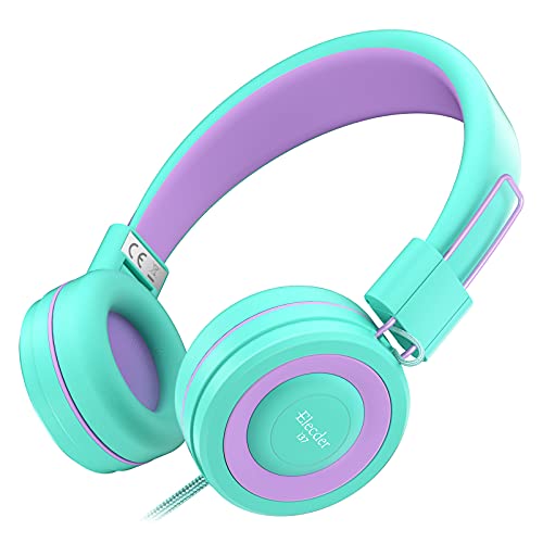 i37 Kids Headphones Children Girls Boys Teens Foldable Adjustable On Ear Headphones 3.5mm Jack Compatible Cellphones Computer MP3/4 Kindle School Tablet Green/Purple