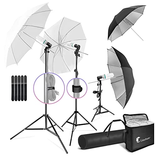 , 700W Output Lighting Series, LMS103, Soft Continuous Lighting Kit for White and Black Umbrella Reflector with Accessory and Carry Bag