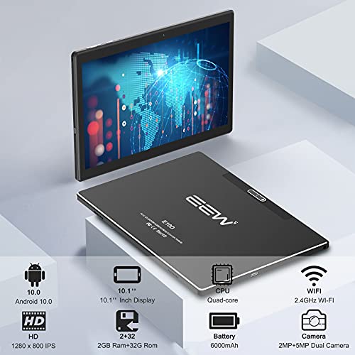 10 Inch Tablet Android 10.0, 1280x800 IPS HD Touchscreen, 5MP Dual Cameras, 32GB ROM Expandable to 128 GB, 6000mAh Battery, Support WiFi Bluetooth GPS (2022 Release)
