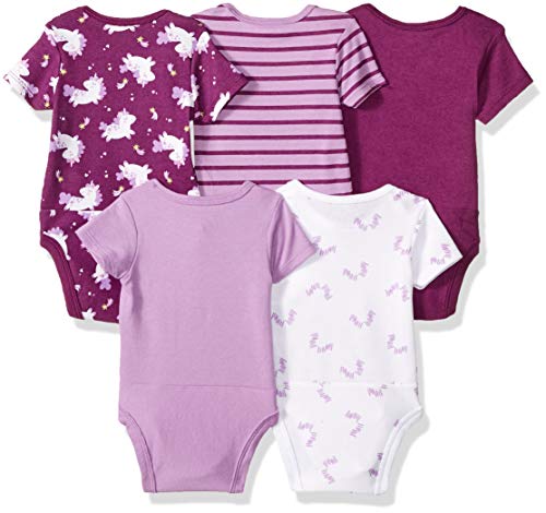 Ultimate Baby Flexy 5 Pack Short Sleeve Bodysuits, Purple Fun, 12-18 Months