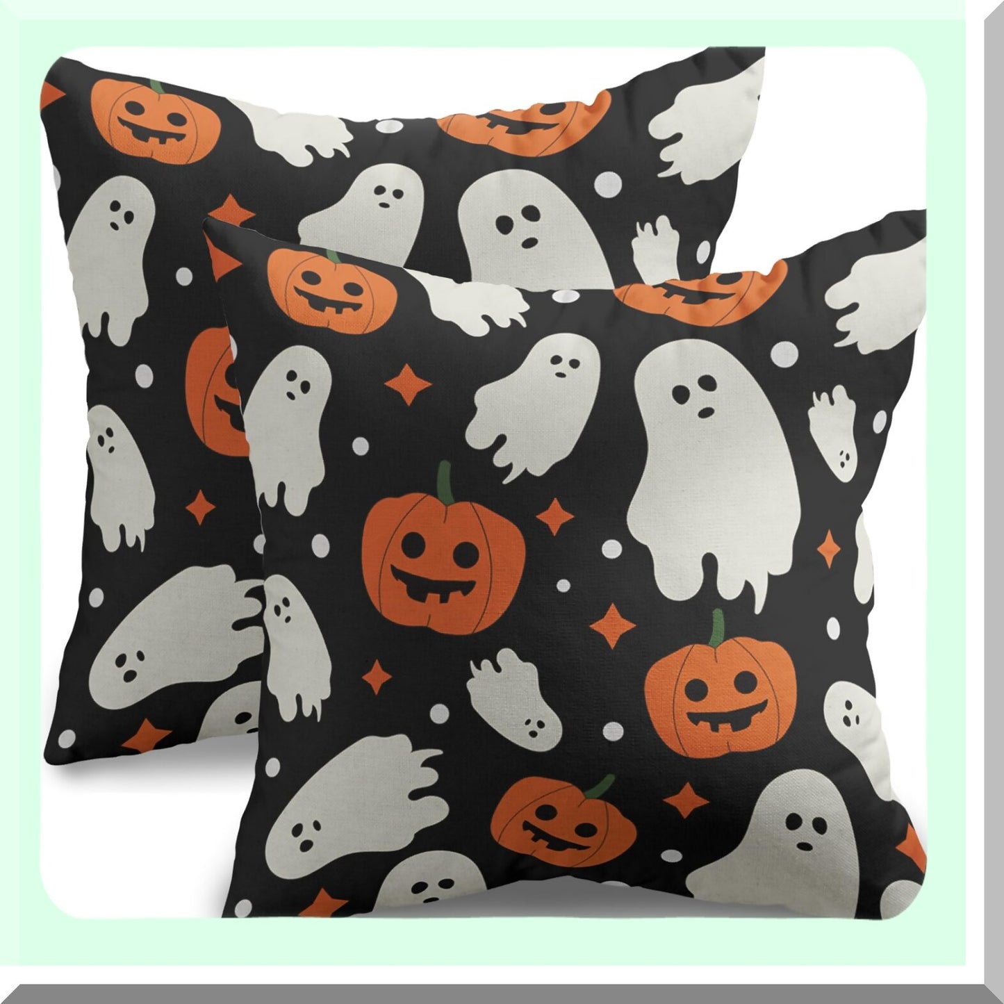 Ghostly Harvest Pillow Covers - Set of 2 18x18 Cute Ghost Pumpkin Print Outdoor Decorative Throw Pillows. Farmhouse Linen Cushion Case for Home Sofa Bed.