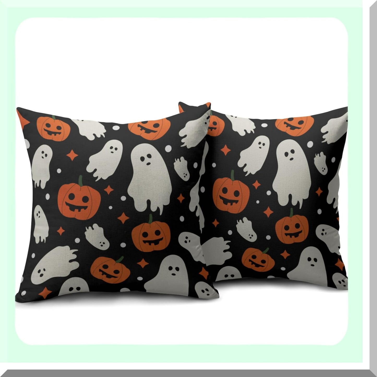 Ghostly Harvest Pillow Covers - Set of 2 18x18 Cute Ghost Pumpkin Print Outdoor Decorative Throw Pillows. Farmhouse Linen Cushion Case for Home Sofa Bed.