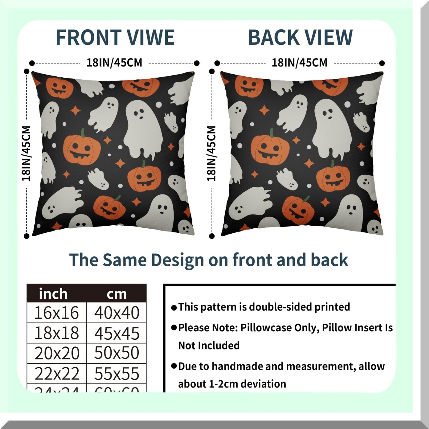 Ghostly Harvest Pillow Covers - Set of 2 18x18 Cute Ghost Pumpkin Print Outdoor Decorative Throw Pillows. Farmhouse Linen Cushion Case for Home Sofa Bed.