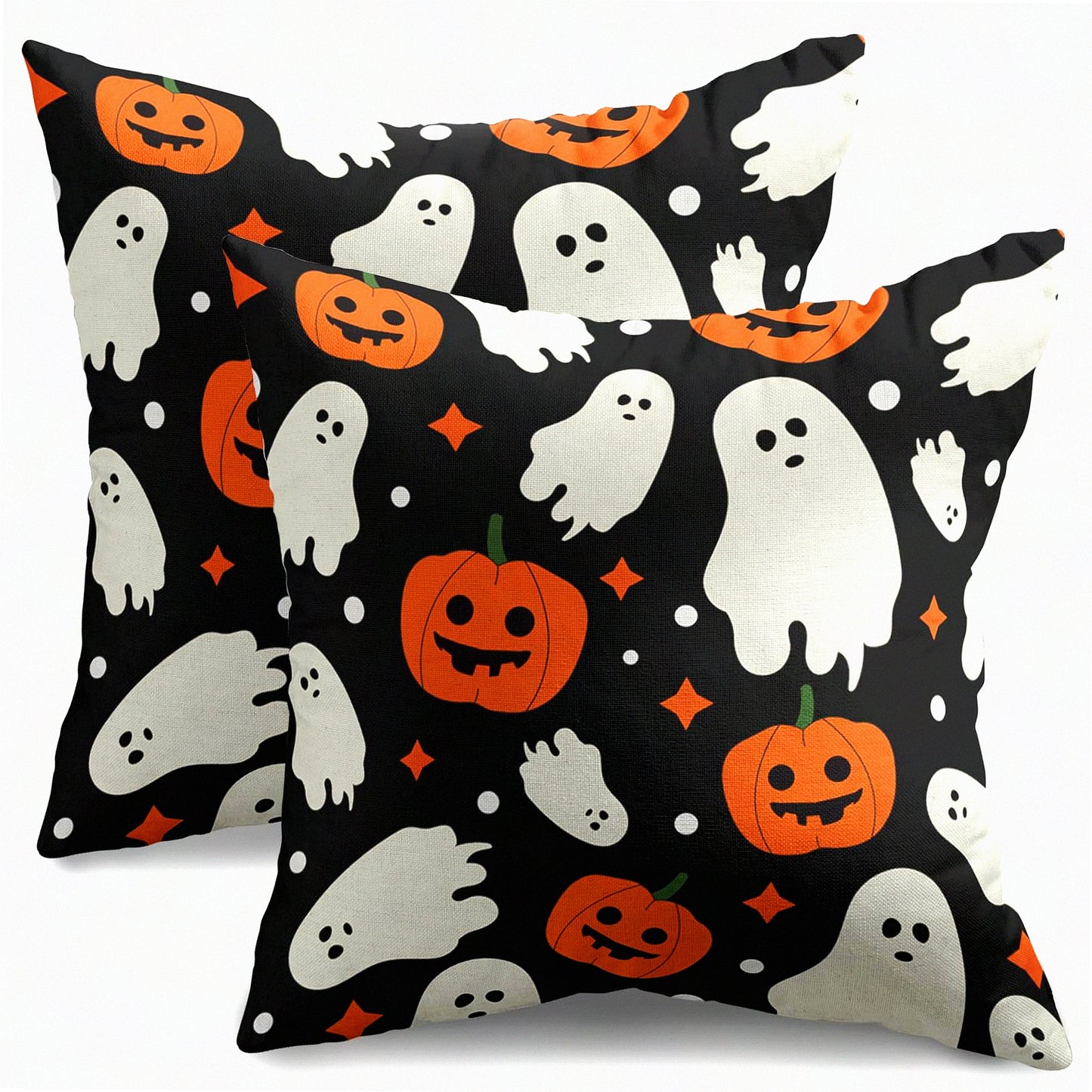 Ghostly Harvest Pillow Covers - Set of 2 18x18 Cute Ghost Pumpkin Print Outdoor Decorative Throw Pillows. Farmhouse Linen Cushion Case for Home Sofa Bed.